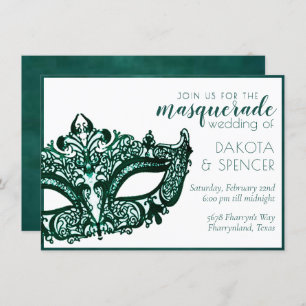 Convite Mascarada Verde   Casamento Dark Emerald Mardi Gra