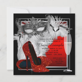 Convite Mascarada Vermelha e Festa de aniversário Negra