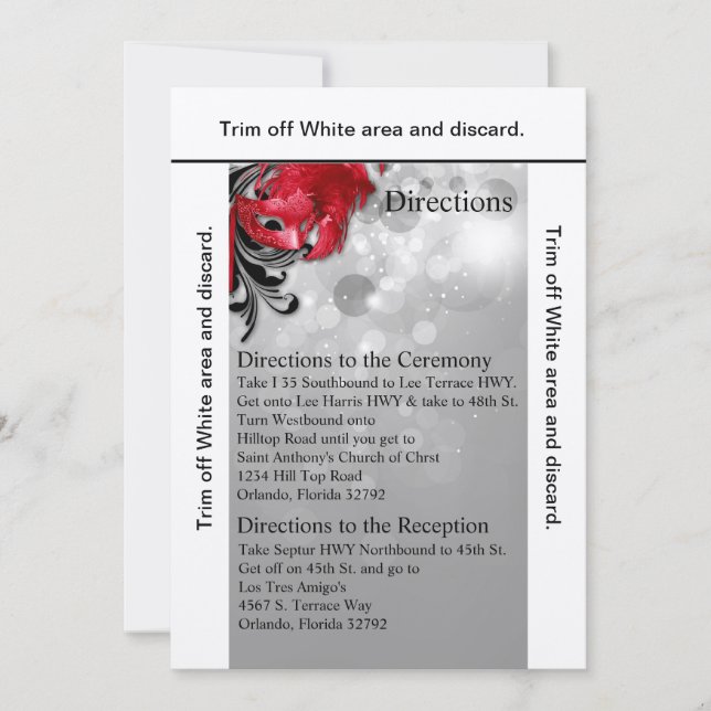 Convite Mascarada vermelho da placa de direção 3,5x6 (Frente)