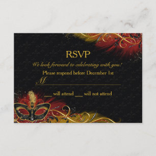 Convite Mascarada vermelho & Dourado RSVP da faísca da
