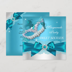 Convite Mascarado de Sweet Sixteen com Laço Azul T
