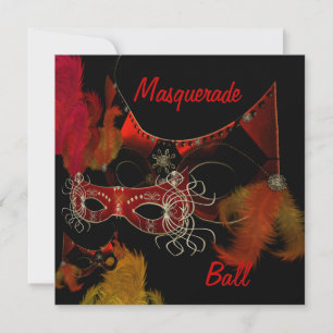 Convite Máscaras de Baile de Mascarada Vermelho Preto Conv