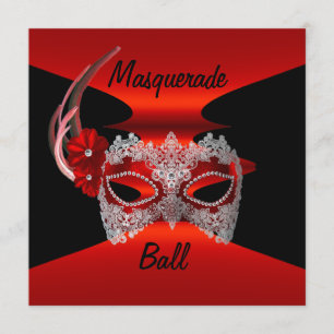 Convite Máscaras de Baile de Mascarada Vermelho Seda Preto