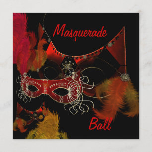 Convite Máscaras de Baile de Máscaras Vermelho Preto Convi