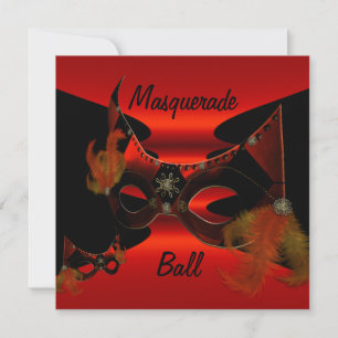 Convite Máscaras de Baile de Máscaras Vermelho Seda Preto