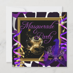Convite Máscaras de Festa à Fantasia Dourado Roxo Selvagem