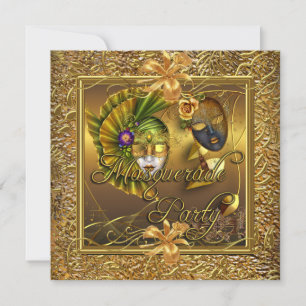 Convite Máscaras de Festa de Mascarada Dourado Preto Anive