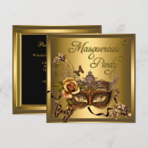 Convite Máscaras de Festa de Mascarada Dourado Preto Anive