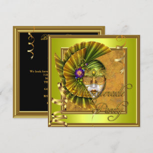 Convite Máscaras de Festa de Mascarada Dourado Preto Anive