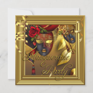 Convite Máscaras de Festa de Mascarada Dourado Preto Anive