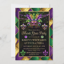 Convite Máscaras de Mardi Gras Quinceanera