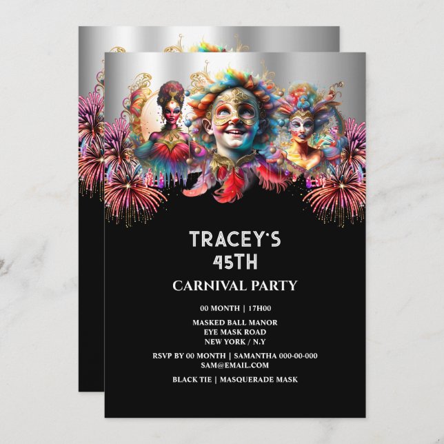 Convite Máscaras de mascarada de fogos de artifício de cir (Frente/Verso)