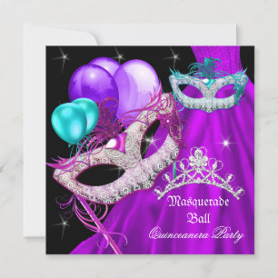 Convite Máscaras de Quinceañera de Mascarada Vestido Roxo