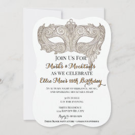 Convite Máscaras e Mocktails Dourado Mascarada