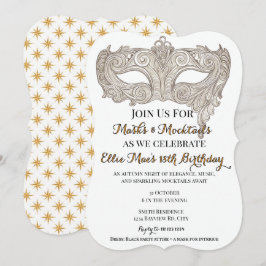 Convite Máscaras e Mocktails Dourado Mascarada