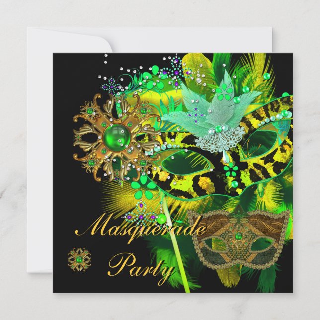 Convite Máscaras Pretas do Verde limão da Festa mascarada (Frente)