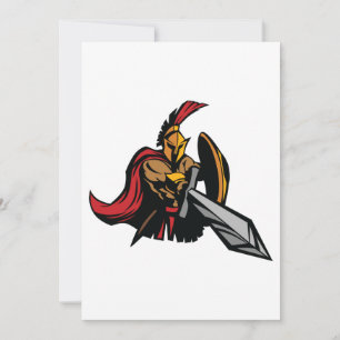 Convite Mascote Guerreiro Espartano Vermelho e Dourado Ous