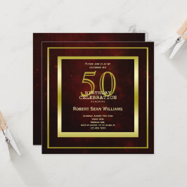 Convite Masculina Frame Dourado Duplo 50º Aniversário