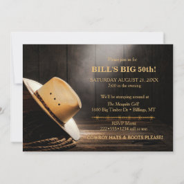 Convite Masculina Rustic Cowboy Hat Rope Wood Ocidental
