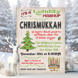 Convite Mashup do Partido Feriado Chrismukkah<br><div class="desc">Celebração de Natal e Chanucá com este divertido convite do Chrismukkah Holiday Party. Apresenta uma árvore de natal,  menorah e dreidel com tipografia divertida contra um fundo de antiguidade grungenta.</div>