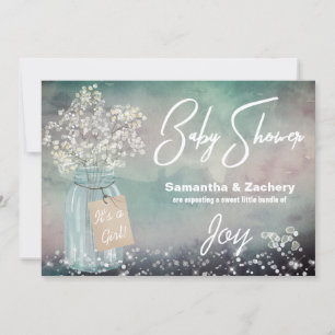 Convite *~* Mason Jar Baby Breath Chá de fraldas Russo