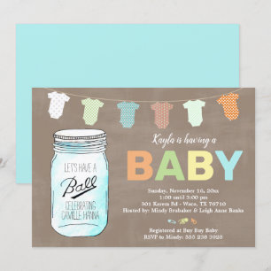 Convite Mason Jar Baby Shower Invants