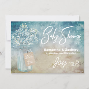Convite *~* Mason Jar Baby's Breath Chá de fraldas Rustic