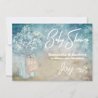 Convite *~* Mason Jar Baby's Breath Chá de fraldas Rustic