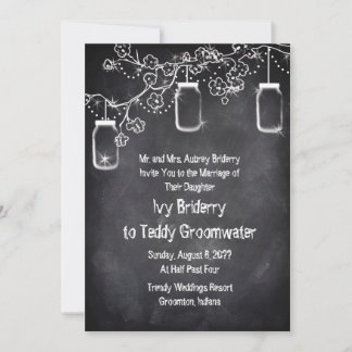 Convite Mason Jar Chalkboard String Luzes Casamento Russo