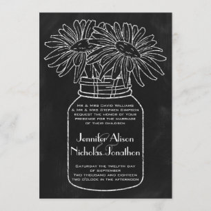 Convite Mason Jar com Daisies no Casamento Chalkboard