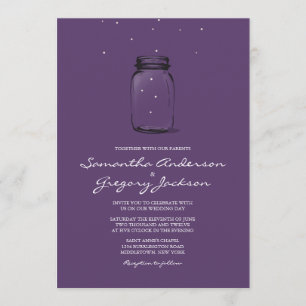 Convite Mason Jar com Fireflies Invitation Purple
