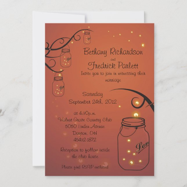 Convite Mason Jar e Firefly Invitation Orange (Frente)