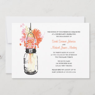 Convite Mason Jar e Noivado de Casamento de Flores Selvage