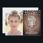 Convite Mason Jar, Flores, Luzes Doce 16 Foto de Aniversár<br><div class="desc">Esta design apresenta flores de respiração de bebê de cor d'água, em um vaso de jarro de pedras, sobre um fundo de madeira rústica e espaço para uma foto. Clique no botão personalizar para obter mais flexibilidade na modificação do texto ou na movimentação dos gráficos! No nosso compro, estão disponíveis...</div>