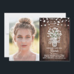 Convite Mason Jar, Flores, Luzes Doce 16 Foto de Aniversár<br><div class="desc">Esta design apresenta flores de respiração de bebê de cor d'água, em um vaso de jarro de pedras, sobre um fundo de madeira rústica e espaço para uma foto. Clique no botão personalizar para obter mais flexibilidade na modificação do texto ou na movimentação dos gráficos! No nosso compro, estão disponíveis...</div>