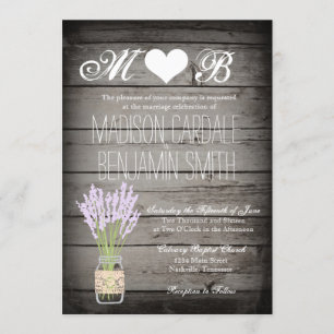 Convite Mason Jar Lavanda Rustic Wood Wedings