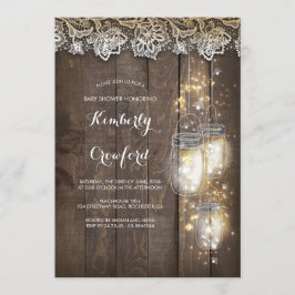 Convite Mason Jar Lights e Lace Rustic Chá de fraldas