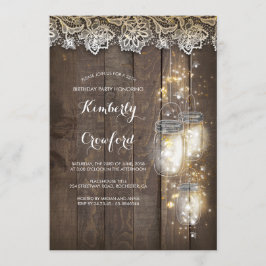 Convite Mason Jar Lights e Lace Rustic Festa de aniversári