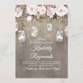 Convite Mason Jar Lights Floral Russe Chá de fraldas