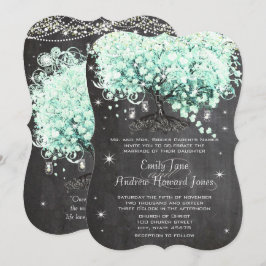Convite Mason Jar Mint Chalkboard Heart Leaf Tree