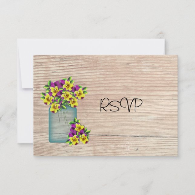 Convite Mason Jar Of Pansies Reception RSVP (Frente)