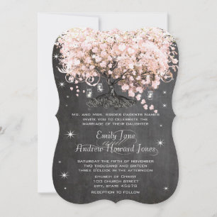 Convite Mason Jar Pink Chalkboard Heart Leaf Tree