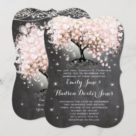Convite Mason Jar Pink Chalkboard Heart Leaf Tree