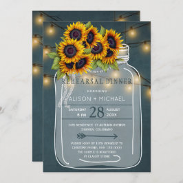 Convite Mason jar russo com janto de ensaio de girassóis