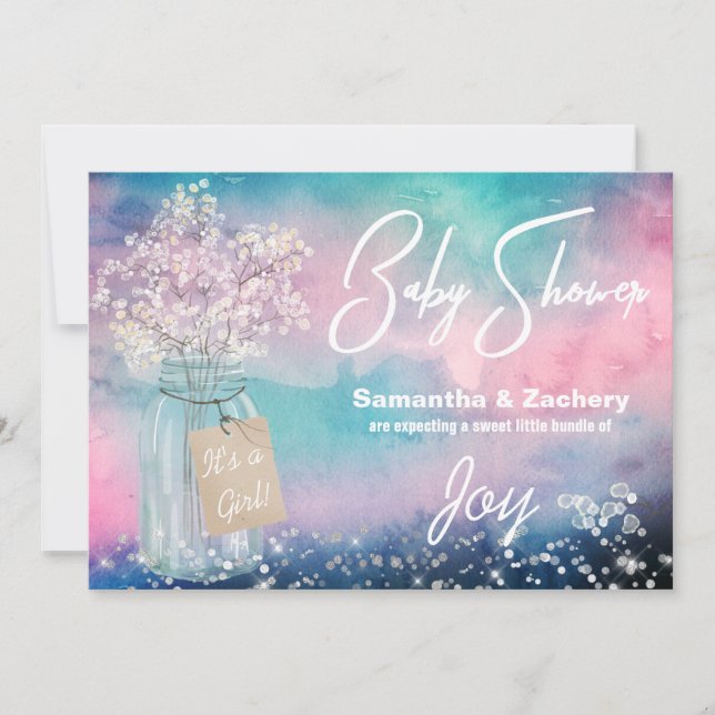 Convite *~* Mason Jar Rustic Baby Brear Chá de fraldas (Frente)