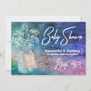 Convite *~* Mason Jar Rustic Baby's Breath Chá de fraldas