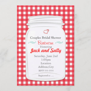 Convite Mason Jar Rustic Country Gingham Vermelho