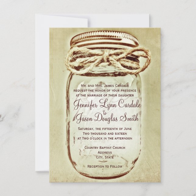 Convite Mason Jar Rustic Country Wedings Invtions (Frente)