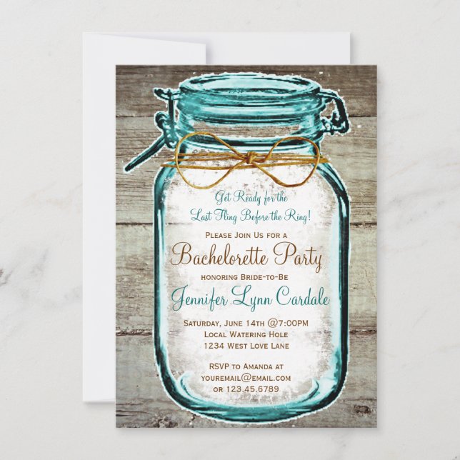 Convite Mason Jar Rustic Wood Festa de solteira Invites (Frente)