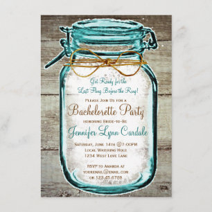 Convite Mason Jar Rustic Wood Festa de solteira Invites